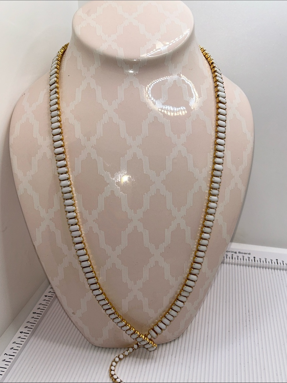 Vintage Milk Glass White Pronged Beaded Chain Necklace/Belt- 48” Total Length